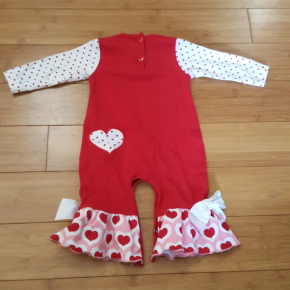 Ricrac and Ruffles Love Letters Valentine's Day girls long sleeved romper - Picture 2 of 9